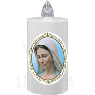Lumino elettrico colore bianco con immagine di Madonna di Medjugorje