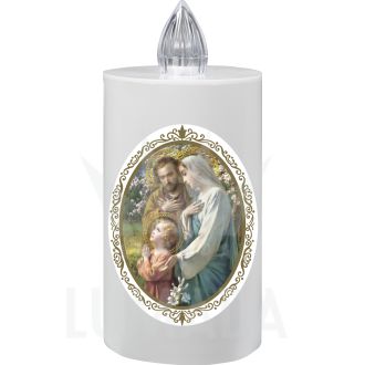 Lumino elettrico colore bianco con immagine di Santa famiglia